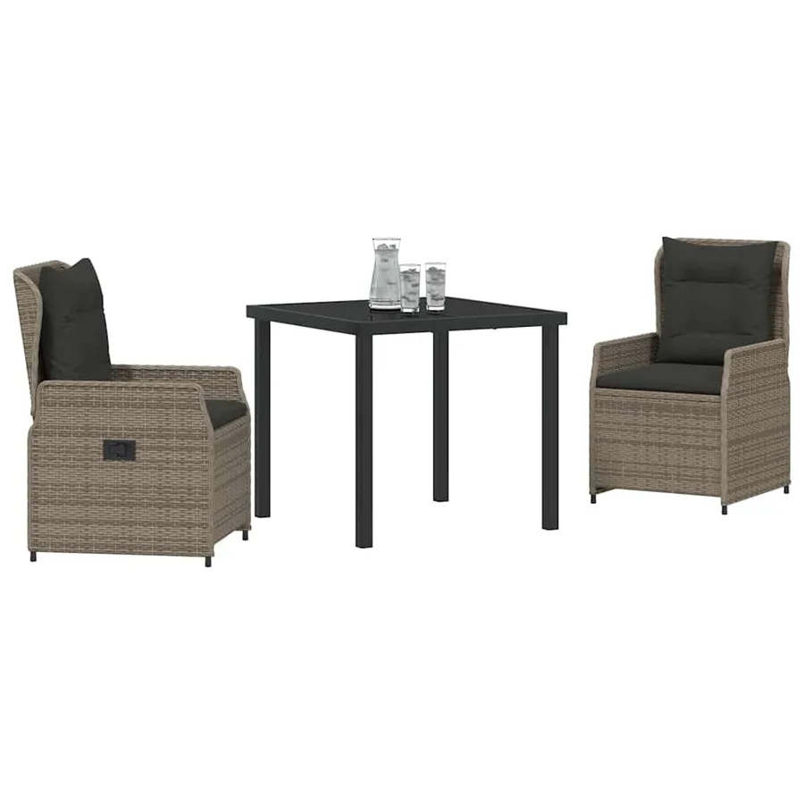 Ensemble de salle à manger pour jardin 3 pcs Gris polyrotin - 3