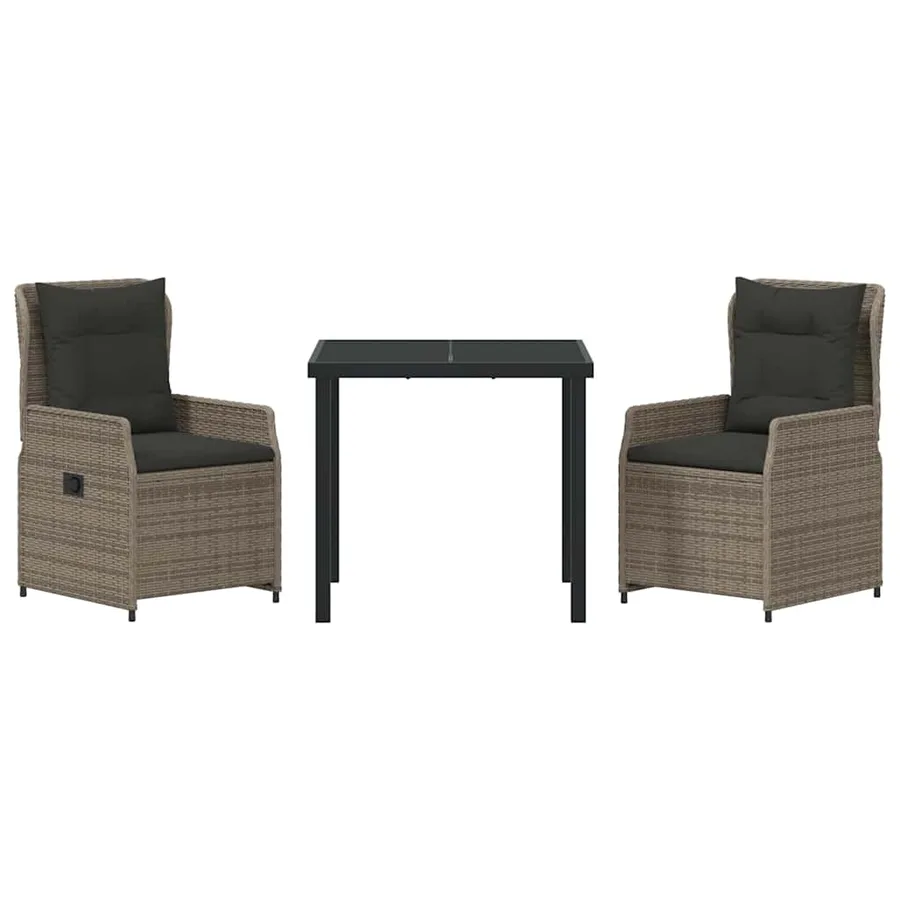 Ensemble de salle à manger pour jardin 3 pcs Gris polyrotin - 7