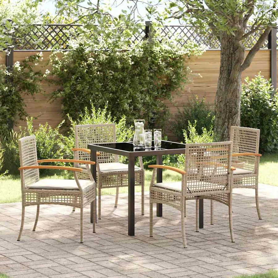 Ensemble de salle à manger pour jardin 5 pcs Beige et Noir