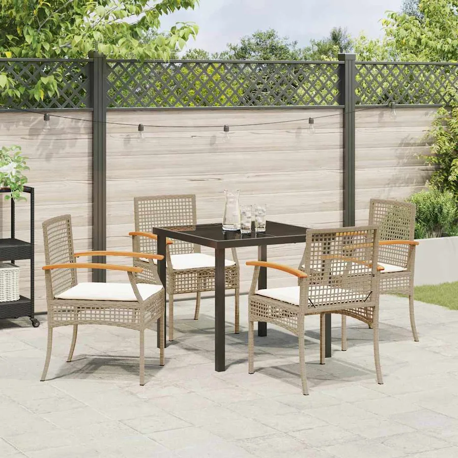 Ensemble de salle à manger pour jardin 5 pcs Beige et Noir - 4