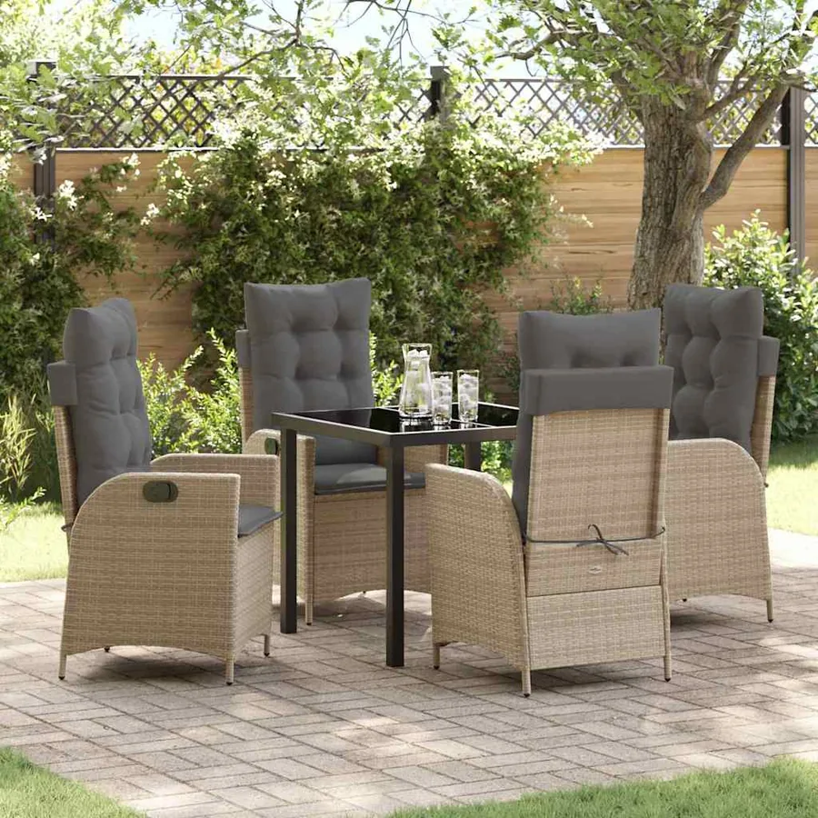 Ensemble de salle à manger pour jardin 5 pcs Beige polyrotin