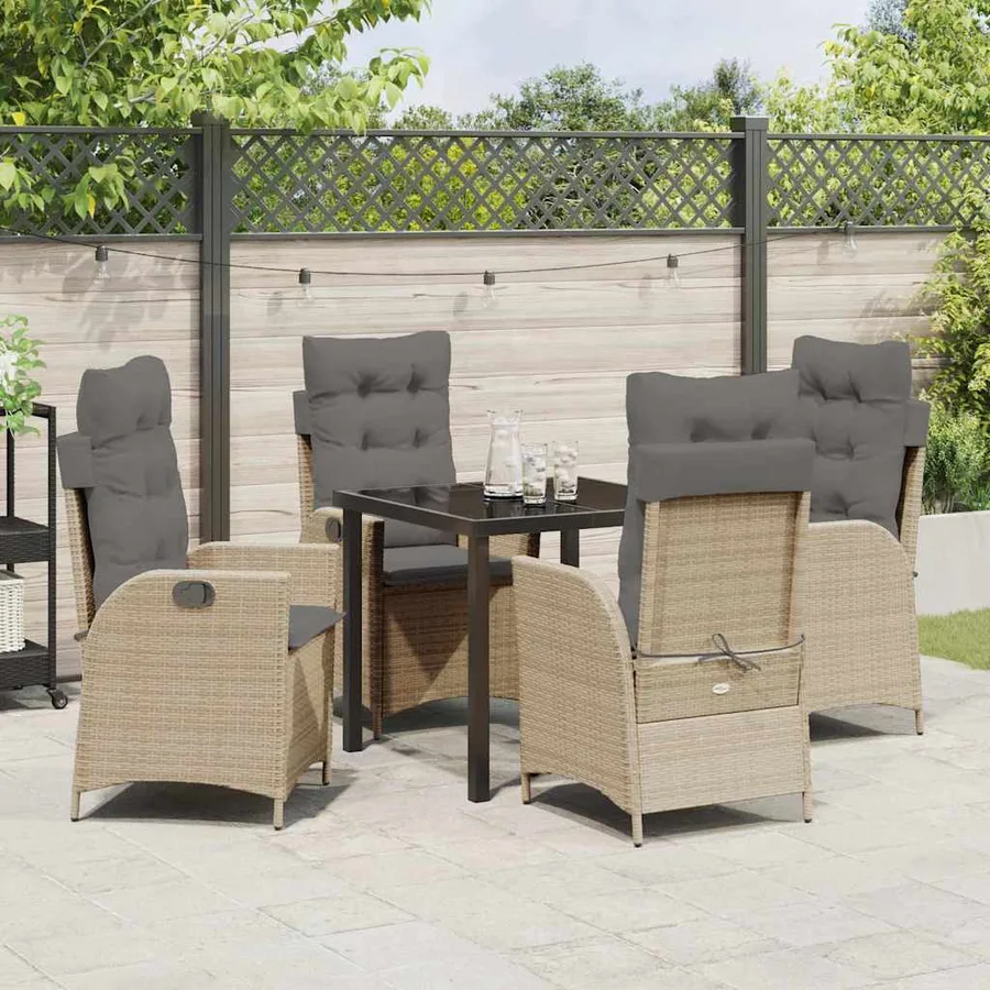 Ensemble de salle à manger pour jardin 5 pcs Beige polyrotin - 4