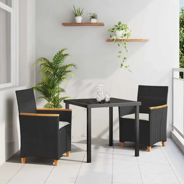 Ensemble de salle à manger pour jardin 3 pcs Noir polyrotin