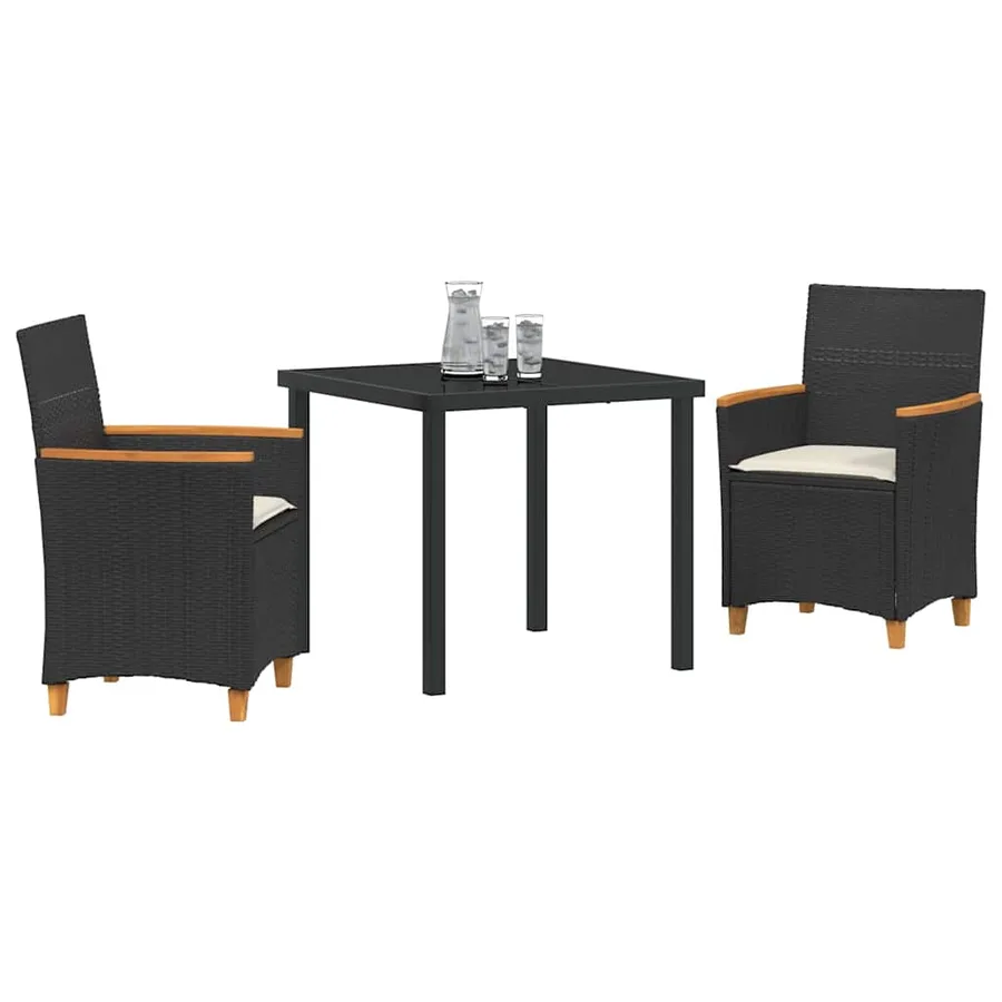 Ensemble de salle à manger pour jardin 3 pcs Noir polyrotin - 3