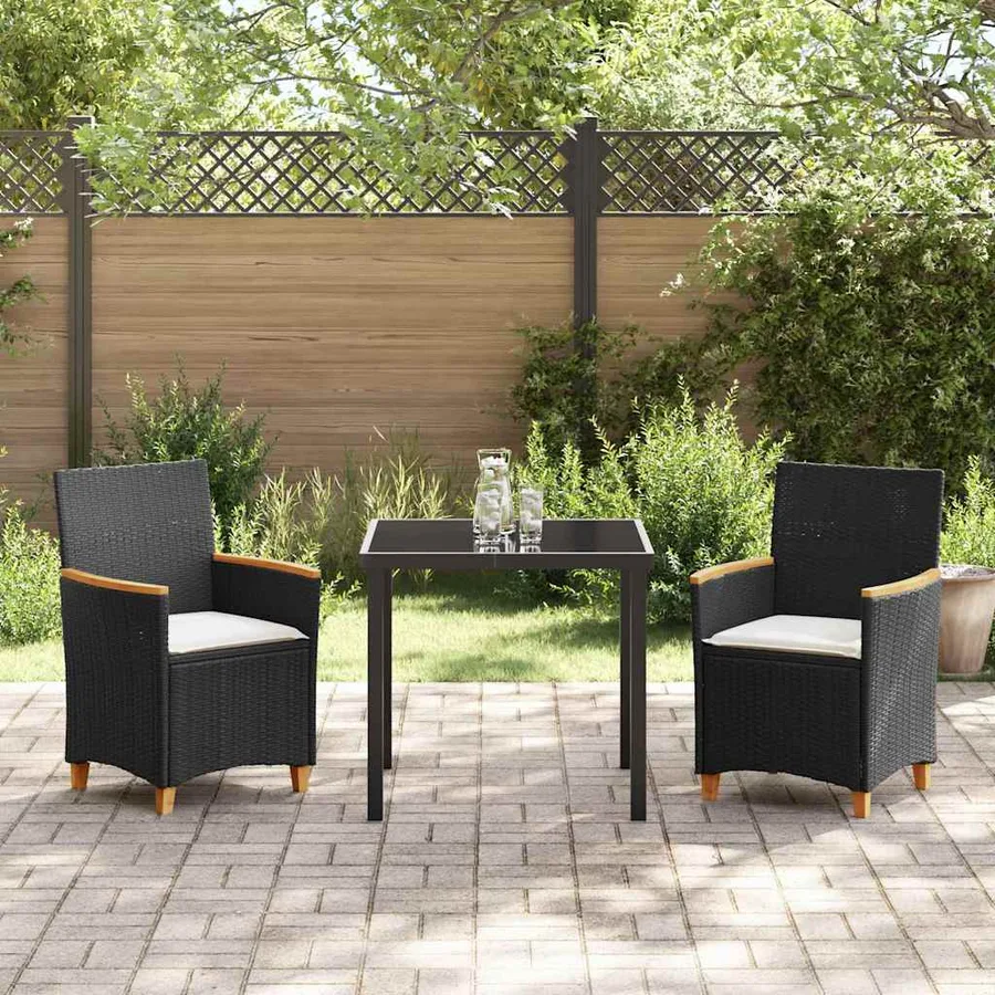 Ensemble de salle à manger pour jardin 3 pcs Noir polyrotin - 4