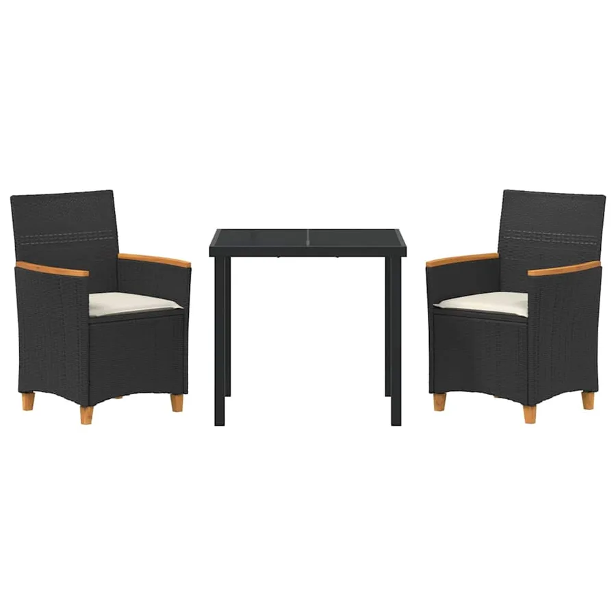Ensemble de salle à manger pour jardin 3 pcs Noir polyrotin - 7