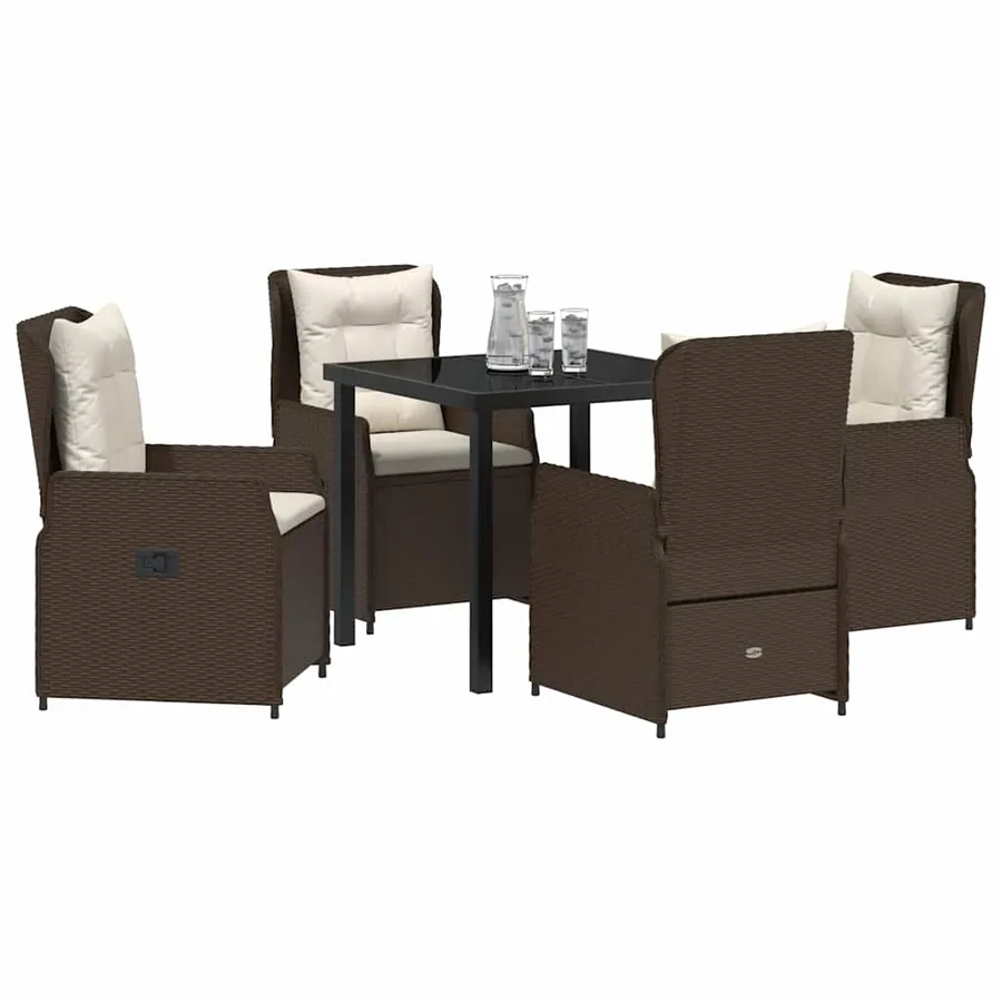 Ensemble de salle à manger pour jardin 5 pcs Marron polyrotin - 3
