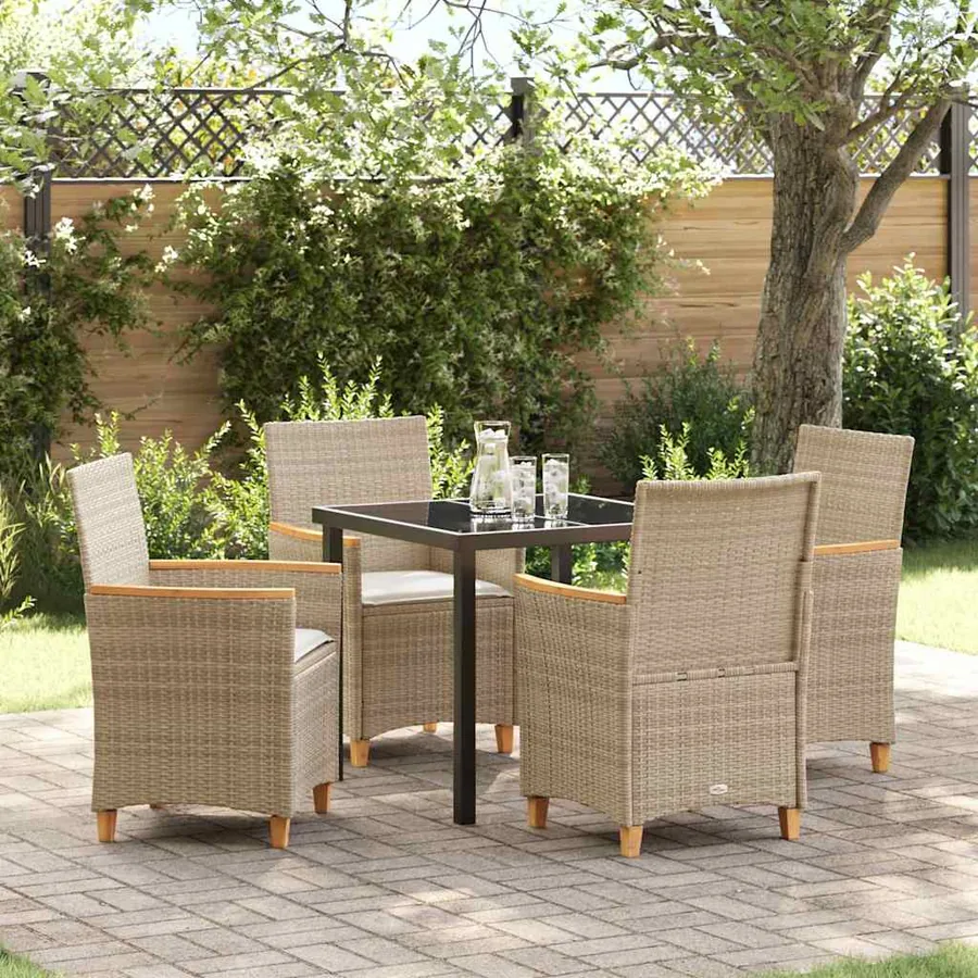 Ensemble de salle à manger pour jardin 5 pcs Beige polyrotin