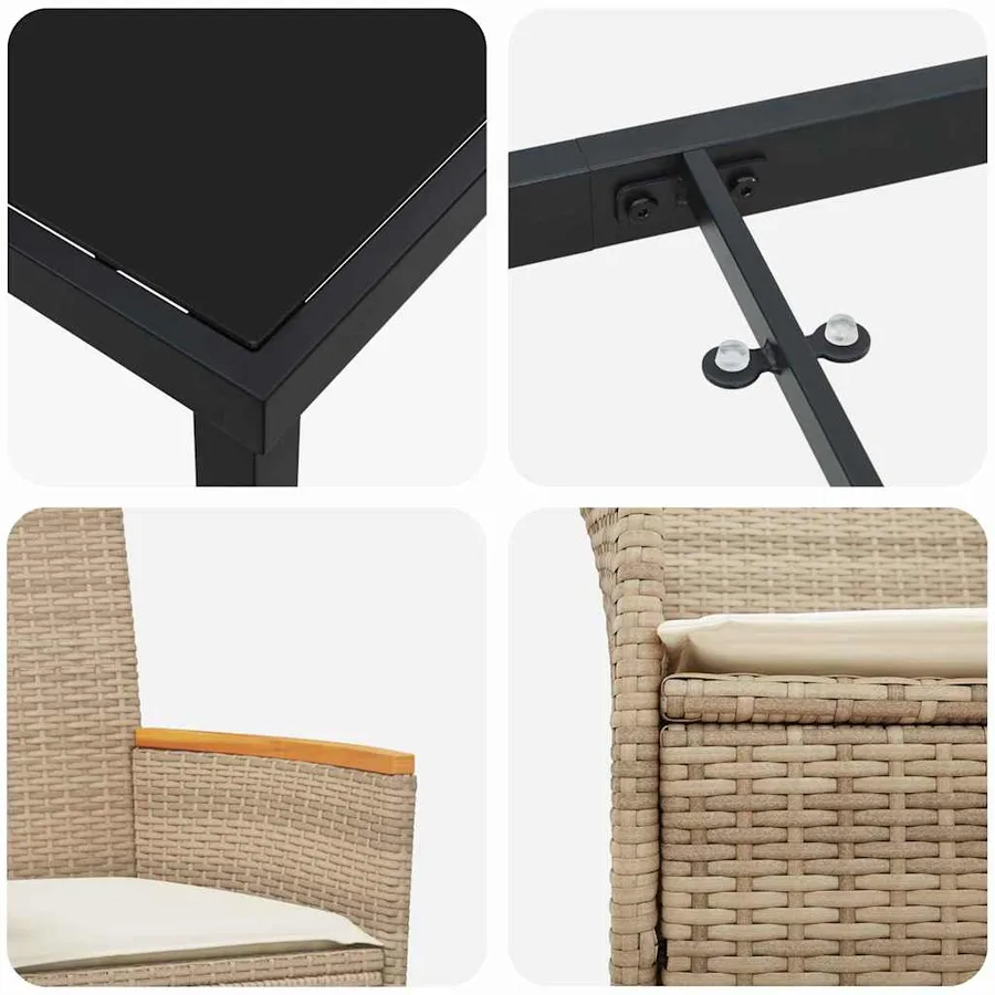 Ensemble de salle à manger pour jardin 5 pcs Beige polyrotin - 9