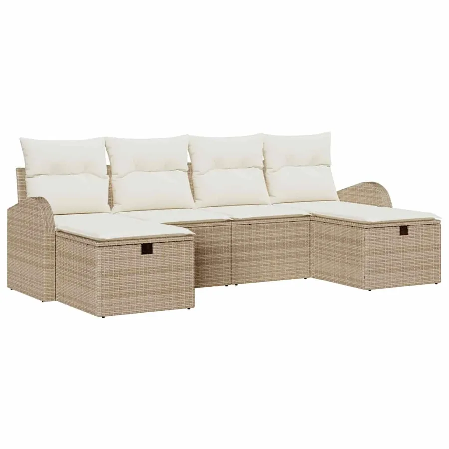Ensemble de canapé de jardin avec coussin 6 pcs Beige polyrotin - 2