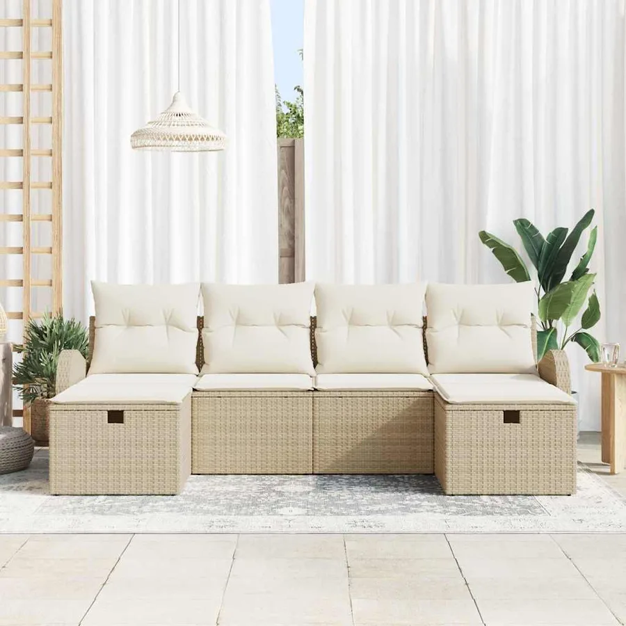 Ensemble de canapé de jardin avec coussin 6 pcs Beige polyrotin - 3