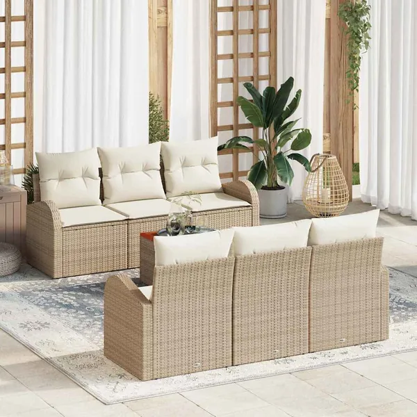 Ensemble de canapé de jardin 7 pcs Beige et crème polyrotin