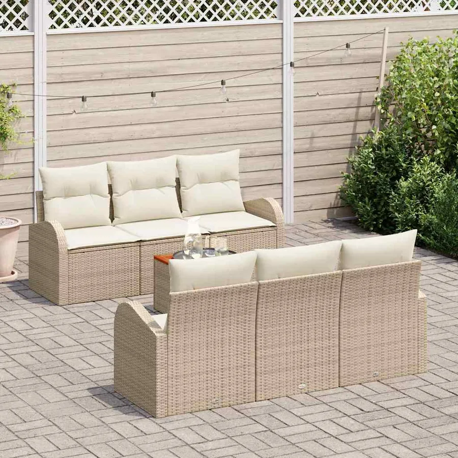 Ensemble de canapé de jardin 7 pcs Beige et crème polyrotin - 3