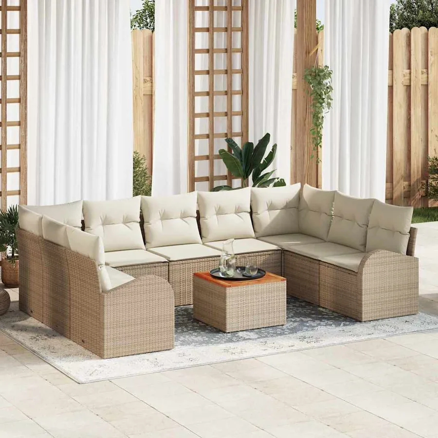 Ensemble de canapé de jardin 10 pcs Beige et crème polyrotin