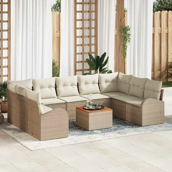 Ensemble de canapé de jardin 10 pcs Beige et crème polyrotin