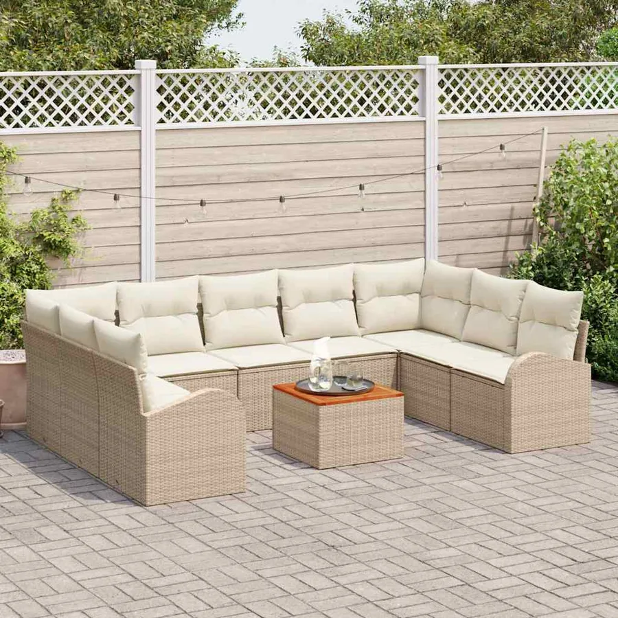 Ensemble de canapé de jardin 10 pcs Beige et crème polyrotin - 3