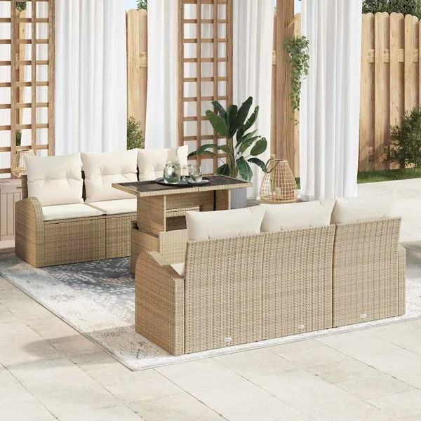 Ensemble de canapé de jardin 7 pcs Beige Poly Rattan