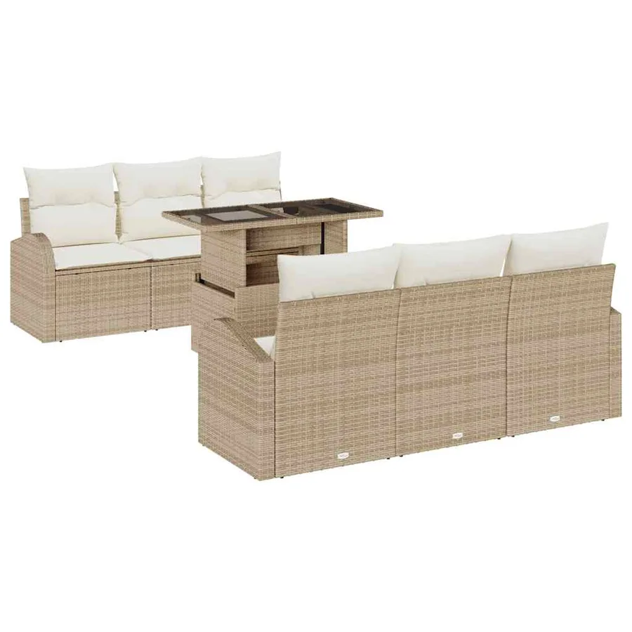 Ensemble de canapé de jardin 7 pcs Beige Poly Rattan - 2