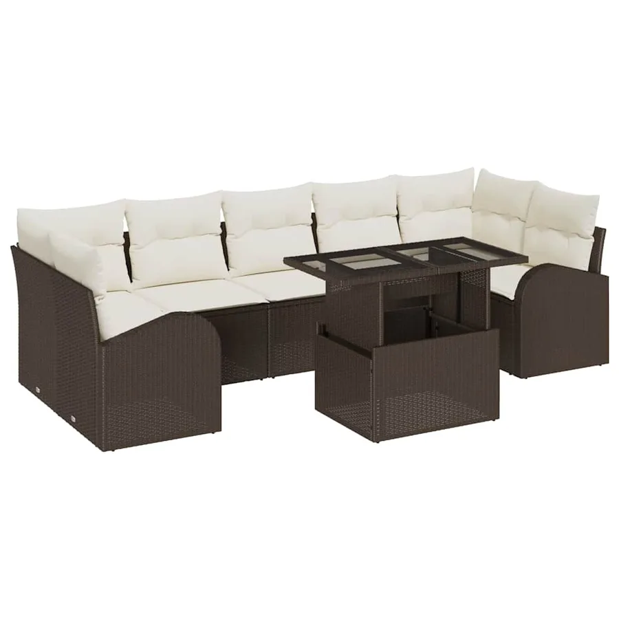 Ensemble de canapé de jardin 8 pcs Marron Poly Rattan - 2