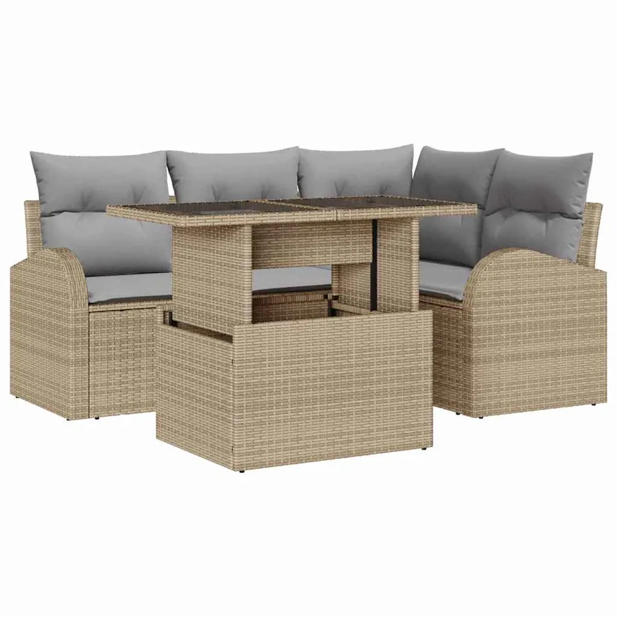 Ensemble de canapé de jardin 5 pcs Beige Poly rotin - 2
