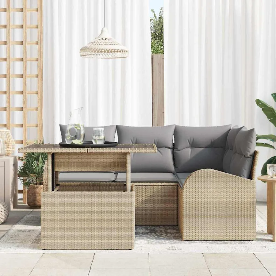 Ensemble de canapé de jardin 5 pcs Beige Poly rotin - 3