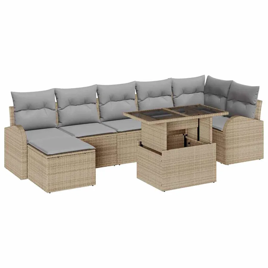Ensemble de canapé de jardin 8 pcs Beige Poly rotin - 2