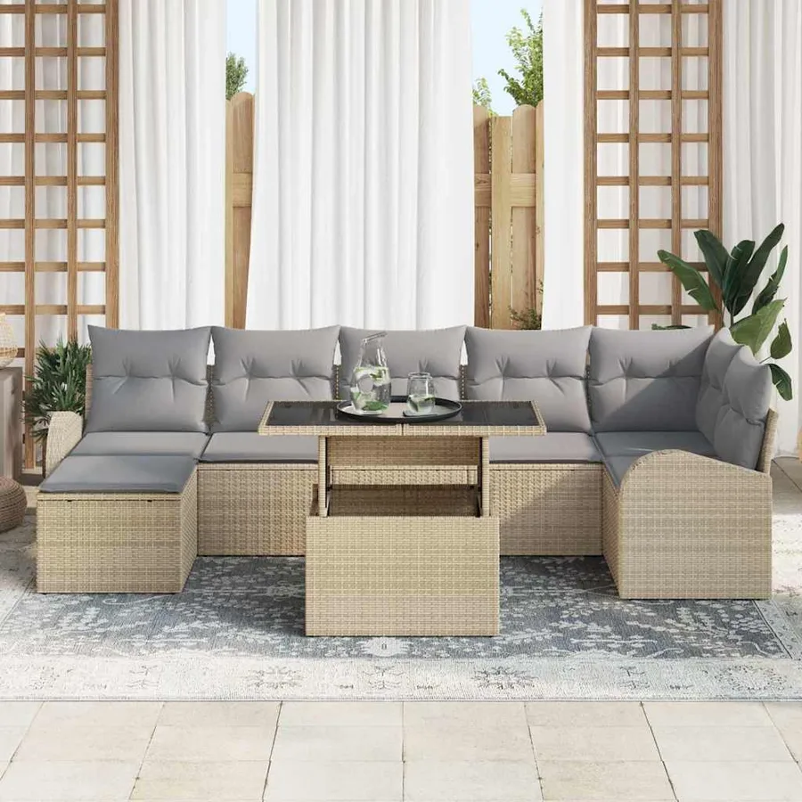 Ensemble de canapé de jardin 8 pcs Beige Poly rotin - 3