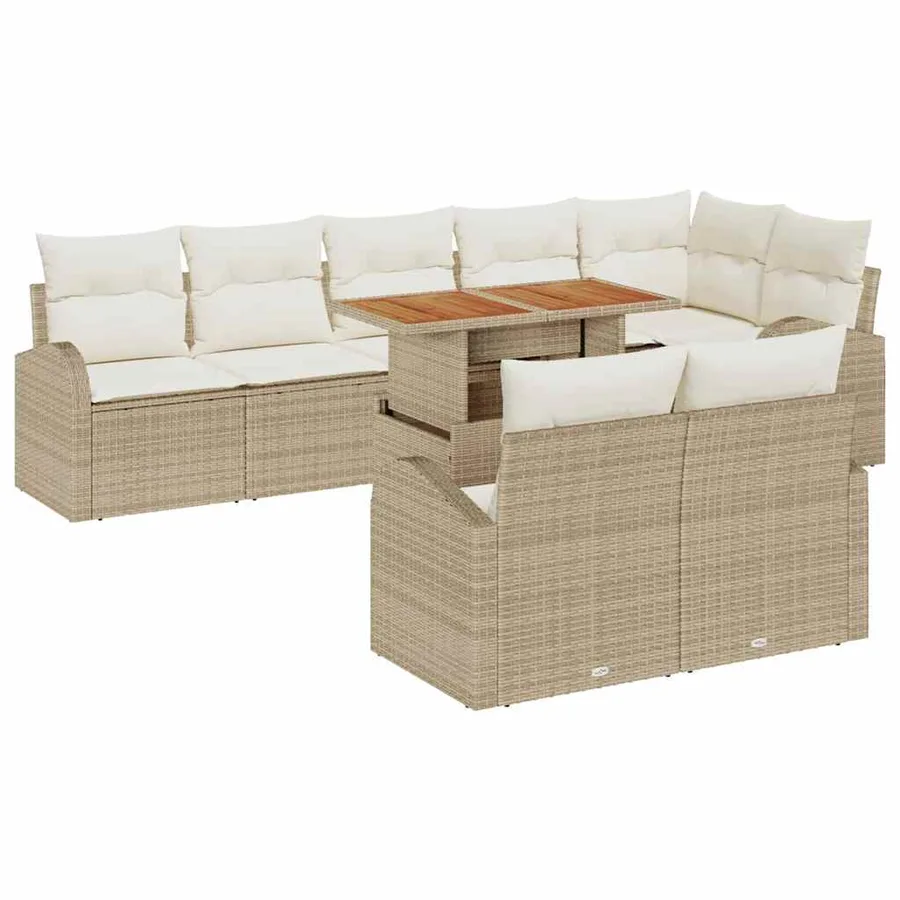 Ensemble de canapé de jardin 9 pcs Beige Poly rotin - 2