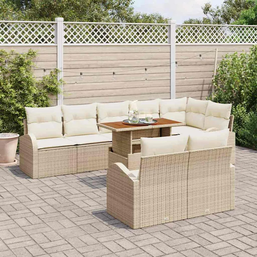 Ensemble de canapé de jardin 9 pcs Beige Poly rotin - 3