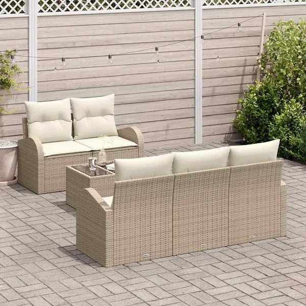Ensemble de canapé de jardin 6 pcs Beige et crème polyrotin