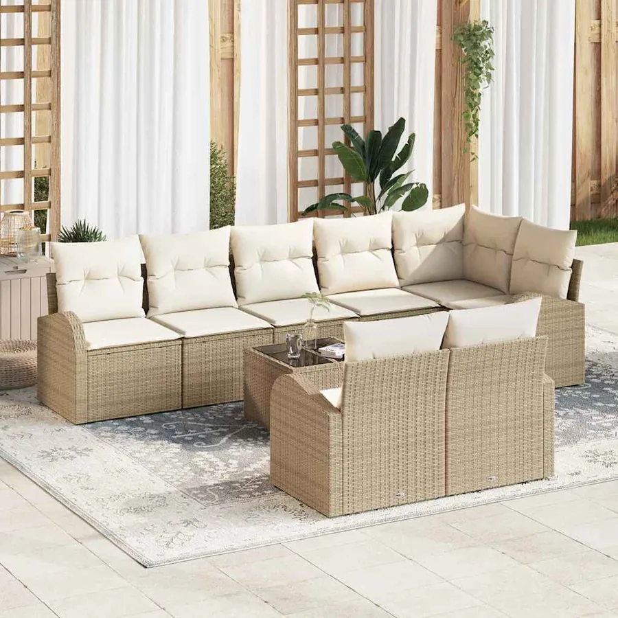 Ensemble de canapé de jardin 9 pcs Beige et blanc polyrotin