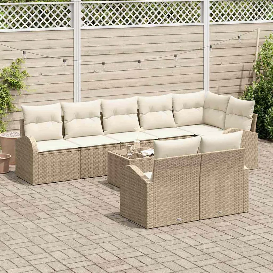 Ensemble de canapé de jardin 9 pcs Beige et blanc polyrotin - 3