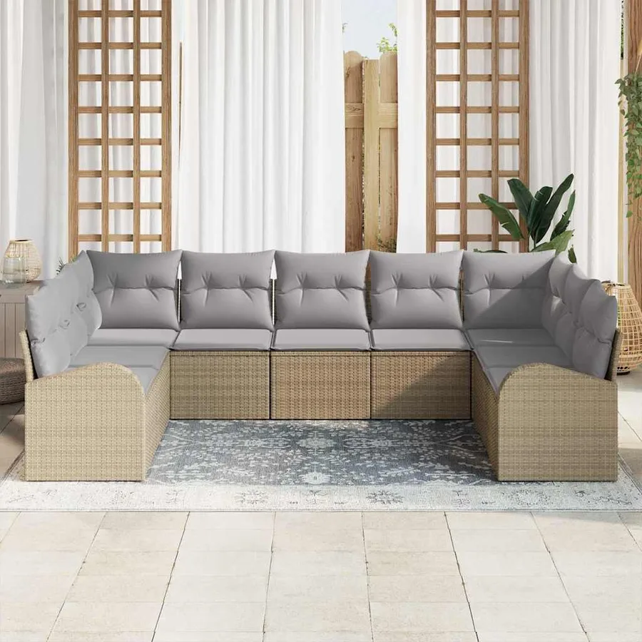 Ensemble de canapé de jardin 9 pcs Beige et Gris clair - 3