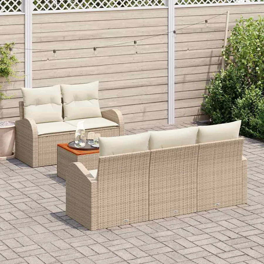 Ensemble de canapé de jardin 6 pcs Beige et crème polyrotin - 3