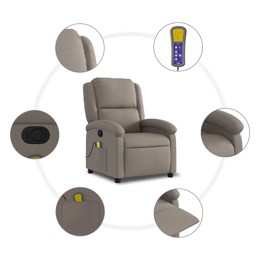 Fauteuil de massage inclinable Taupe Tissu - 8