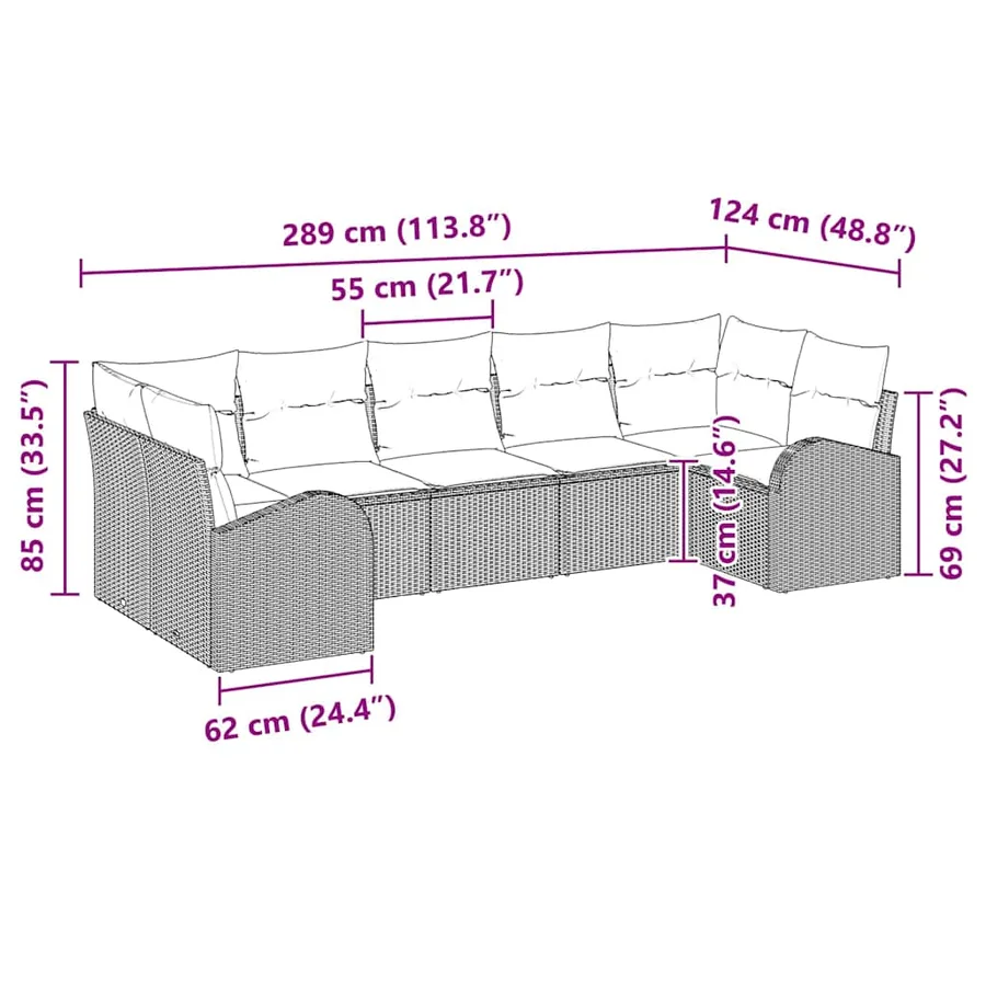 Ensemble de canapé de jardin 7 pcs Marron et blanc polyrotin - 12