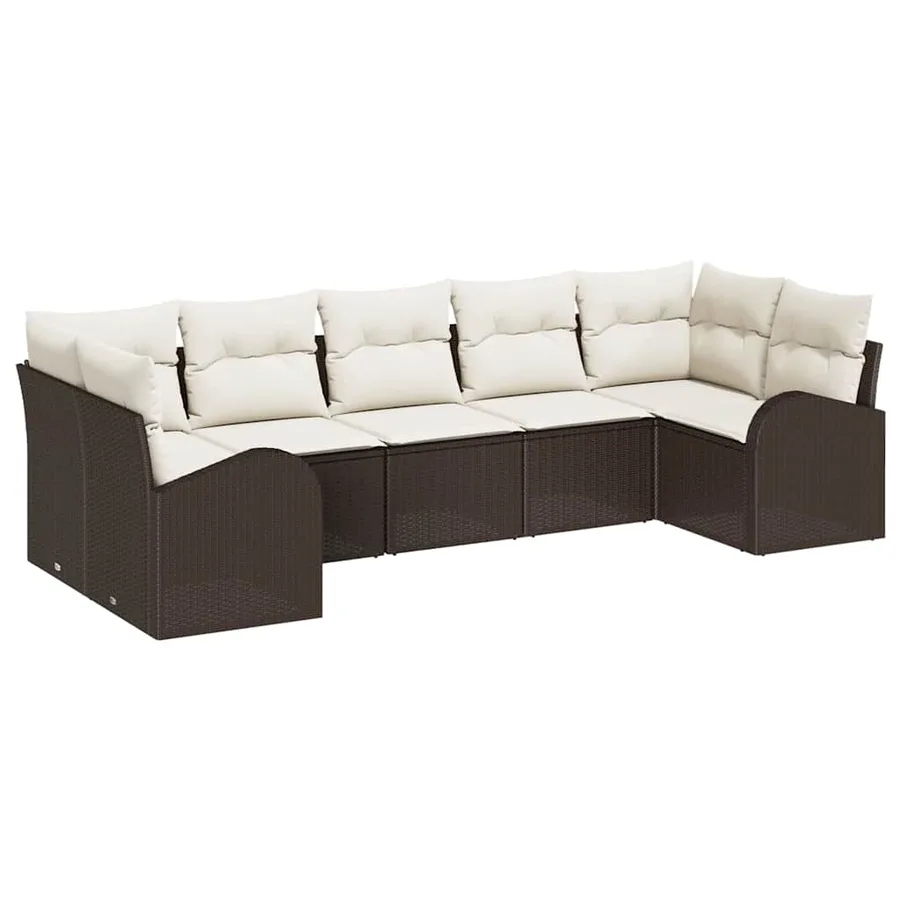 Ensemble de canapé de jardin 7 pcs Marron et blanc polyrotin - 2