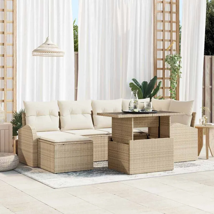 Ensemble de canapé de jardin 7 pcs Beige Poly rotin