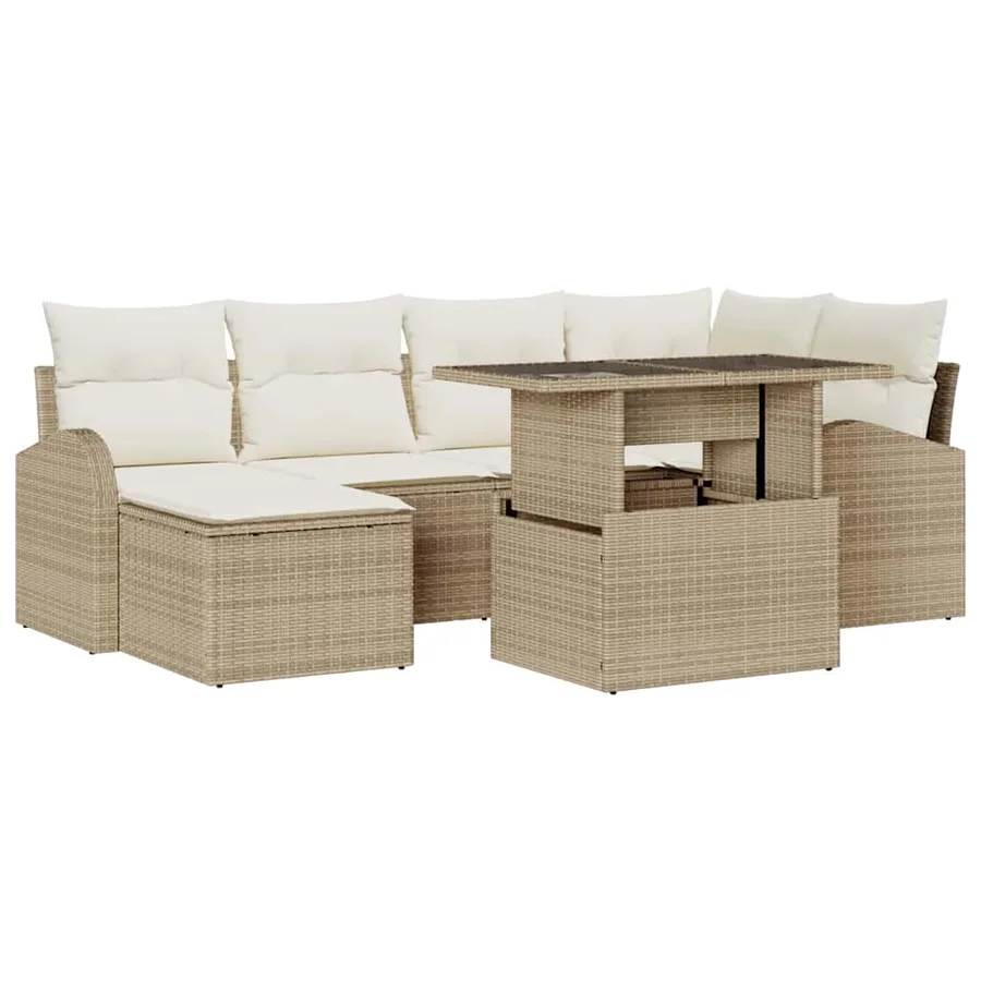 Ensemble de canapé de jardin 7 pcs Beige Poly rotin - 2