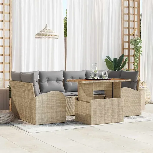 Ensemble de canapé de jardin 7 pcs Beige Poly rotin