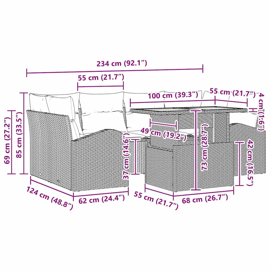 Ensemble de canapé de jardin 7 pcs Beige Poly rotin - 15