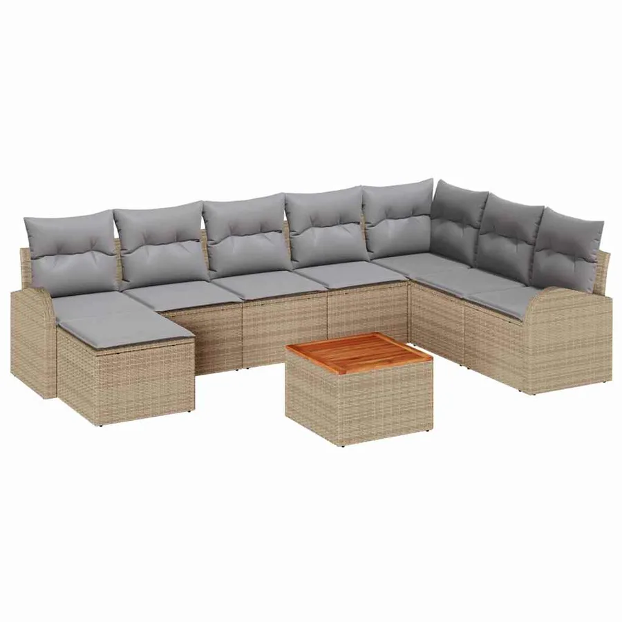 Ensemble de canapé de jardin 9 pcs Beige et Gris clair - 2