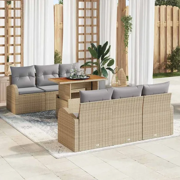 Ensemble de canapé de jardin 7 pcs Beige Poly rotin
