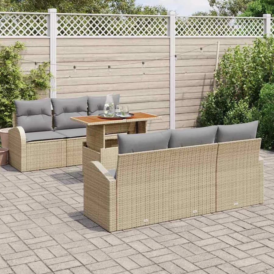 Ensemble de canapé de jardin 7 pcs Beige Poly rotin - 3