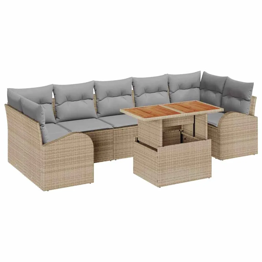 Ensemble de canapé de jardin 8 pcs Beige Poly rotin - 2