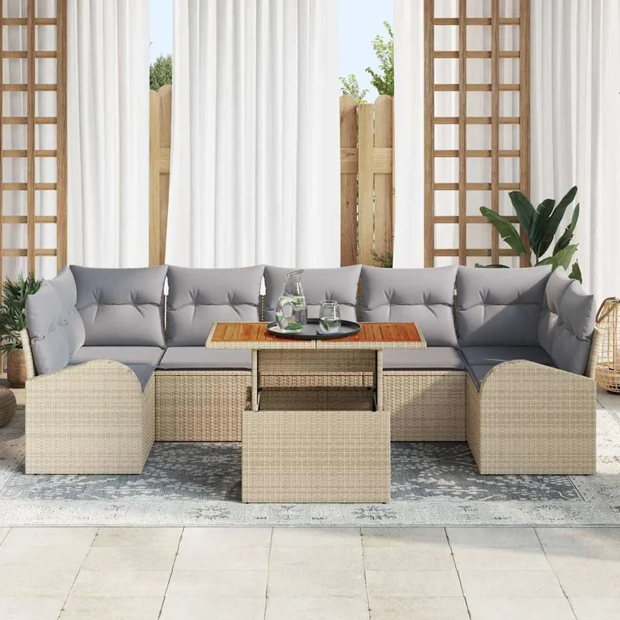 Ensemble de canapé de jardin 8 pcs Beige Poly rotin - 3