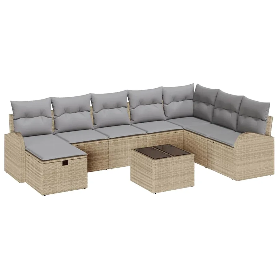 Ensemble de canapé de jardin 9 pcs Beige Poly rotin - 2
