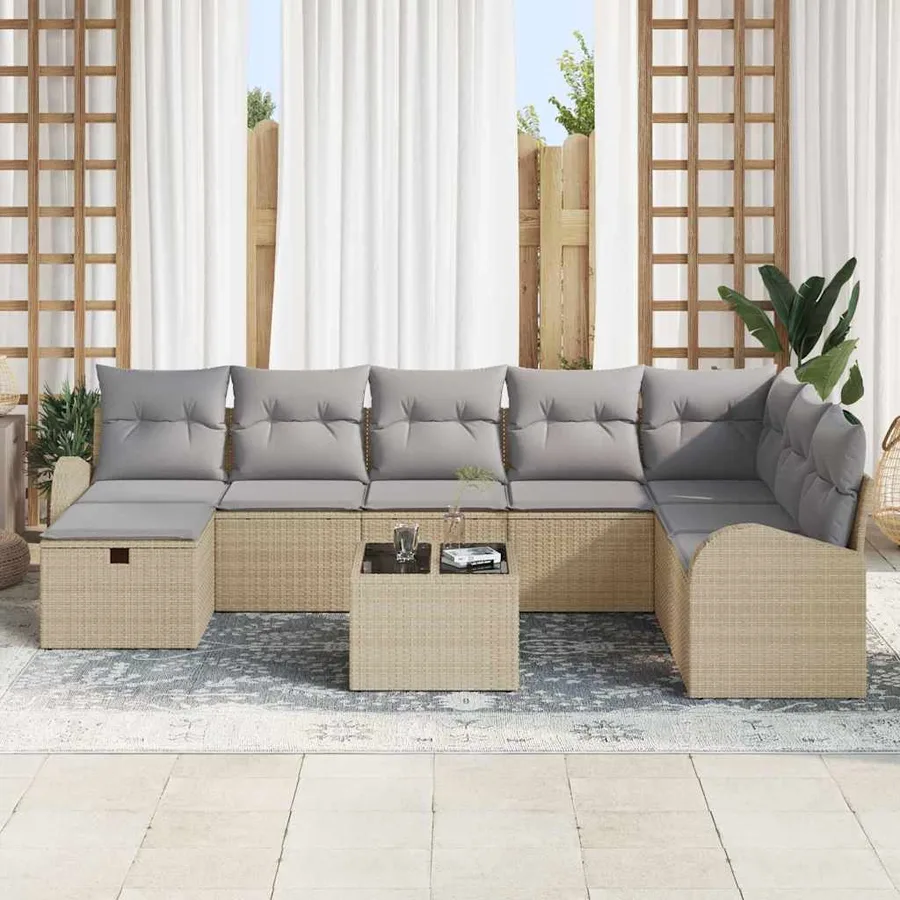 Ensemble de canapé de jardin 9 pcs Beige Poly rotin - 3