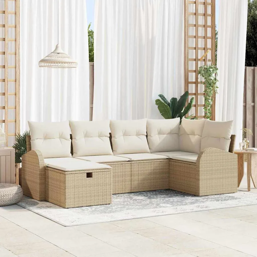 Ensemble de canapé de jardin 6 pcs Beige Poly rotin