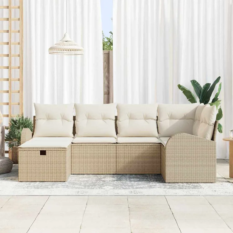 Ensemble de canapé de jardin 6 pcs Beige Poly rotin - 3